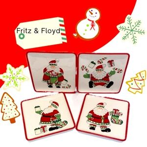 Fritz & Floyd 6” Embossed Santa Holiday Snack Plates